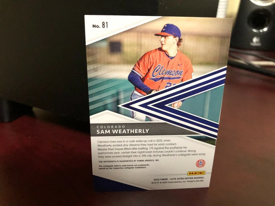 2020 Panini Elite Extra Edition Baseball Sam Weatherly Auto Card #81 - Image 2 of 2