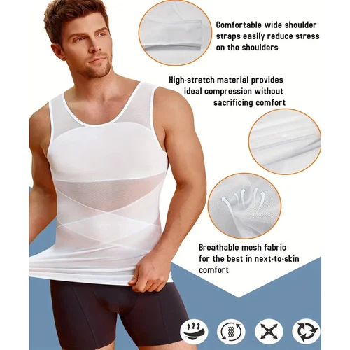 MENS SLIMMING BODY SHAPER BELLY CHEST COMPRESSION VEST GIRDLE SHIRT TANK TOP - Picture 7 of 29