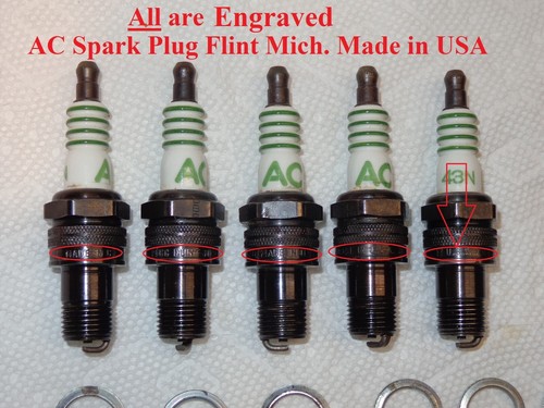 8 .. NOS AC-43N Spark Plugs ‘4 Equal Green Rings’... Made in USA ... GM 5612241 - Picture 3 of 12