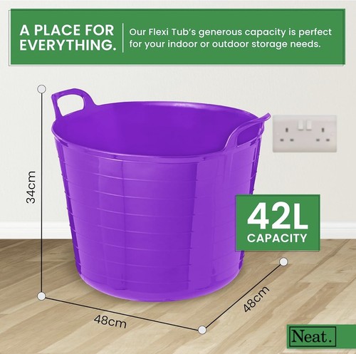 3 x 42L Large Colour Flexi Tub Garden Home Flexible Rubber Storage Bucket Purple - Picture 2 of 7