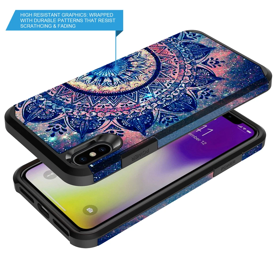 For iPhone Xr (6.1) Hybrid Graphic Case W/ Tempered Glass Screen Protector - Image 3 of 4
