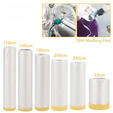 20M Universal Pre-Taped Masking Film with Adhesive Edge PE Film Paper Tape New
