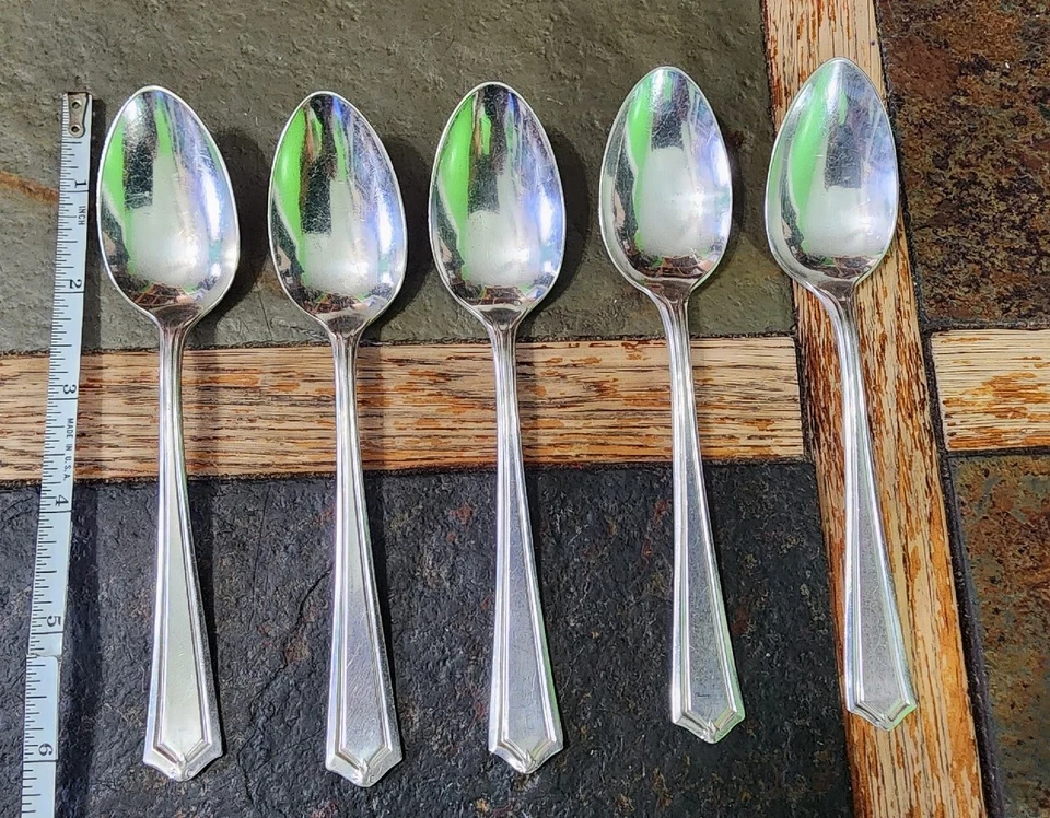 ✅️ LOTE DE 5 COLHERES DE CHÁ/COLHERES DE CHÁ ANTIGAS c1915 SALEM AKA LOWELL BANHADAS A PRATA 🍵 - Imagem 3 de 4