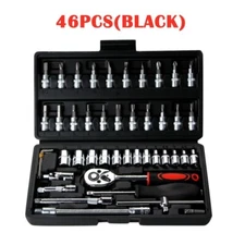 46pcs 1/4 Ratchet Wrench Combination Package Socket Tool Set Auto Car Repairing.