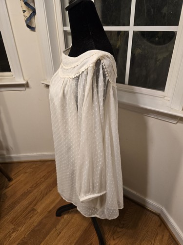 Loft Plus Womans Cream Blouse Size 22 Long Sleeve Lightweight Lined Boho NWT - Picture 2 of 8