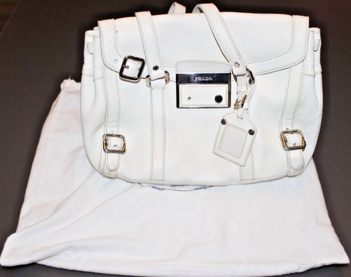 Authentic Prada White Leather Small Shoulder Hand… - image 3