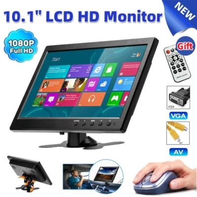 LEEKOOLUU 10.1'' Monitor de Coche HD Mini TV Ordenador 1080P LCD CCTV con HDMI BNC AV VGA 12V