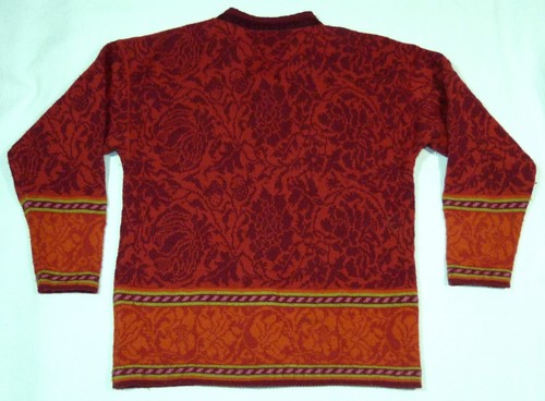 Oleana Cardigan Red Pullover Size Approx. L Wool Chunky Knitted Ladies Flowers - Picture 7 of 7