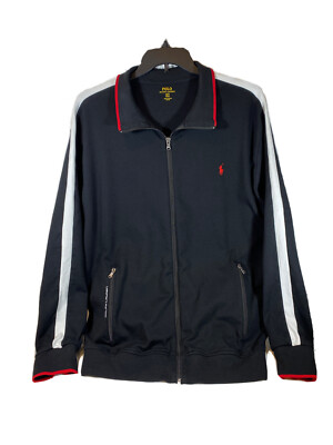 Polo Ralph Lauren Black Track Jacket Red Pony White Stripes Polo Ralph Lauren Black Track Jacket Red Pony White Stripes