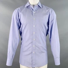 DRAKES LONDON Size M Blue Cotton Cutaway One Pocket Long Sleeve Shirt