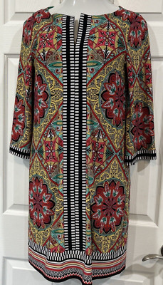 Laundry by Shelli Segal Block Print Colorful Stretch Knit Tunic Dress Women's 8