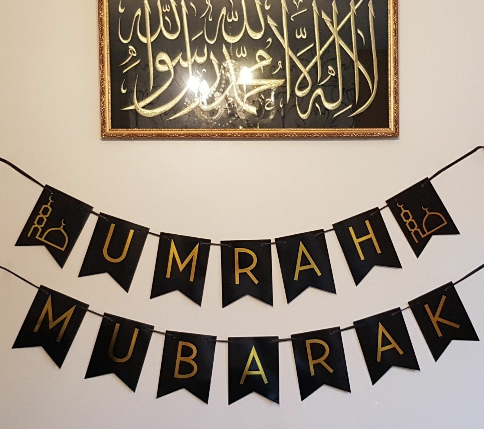 Umrah Mubarak Bunting Thick Card(14 Large Flags) Gold Black | eBay