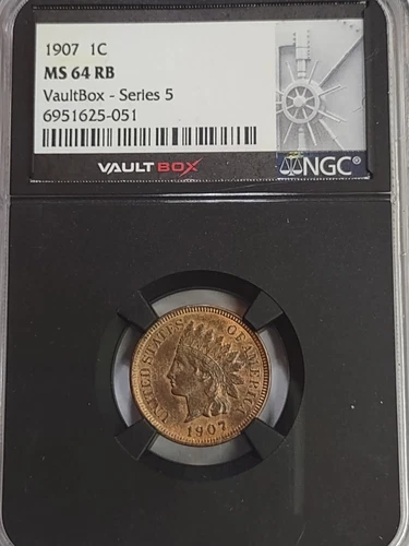 1907 1c MS64 RB Vault Box Series 5 NGC Indian Head One Cent 