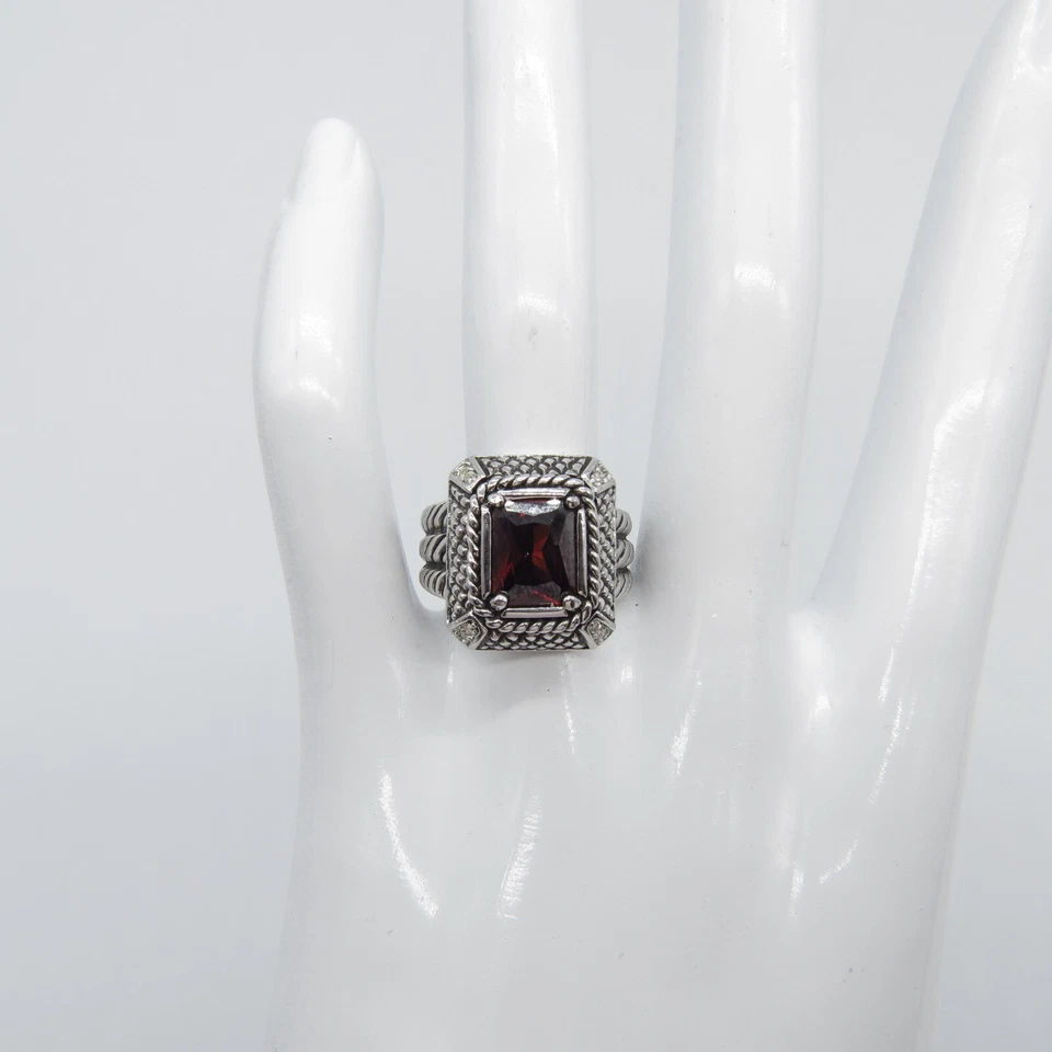 Anillo de cóctel de vidrio rojo rubí talla 8,25 tono plata audaz anillo llamativo * Foto 2 de 4