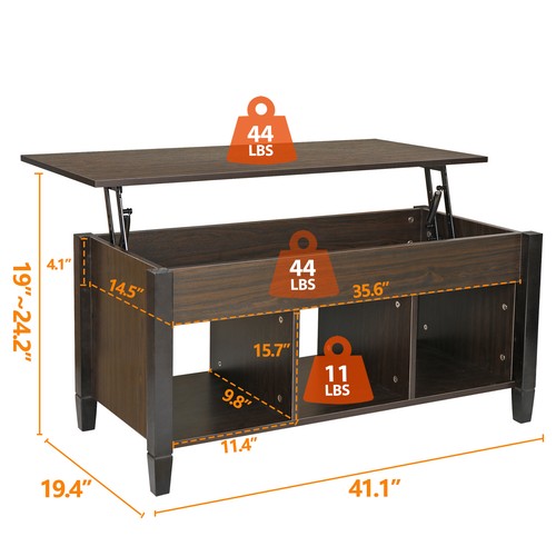 Lift Top Coffee Table with Hidden Storage Compartment Shelf Tabletop Table - Picture 2 of 10