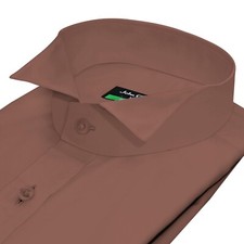 Sartorial Style Elegant Wing Tip Collar Shirt Brown Tuxedo Dress Formal Menswear