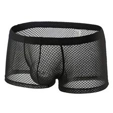 Men's Mesh Sheer Underwear Fishnet Hollow Out Boxer Shorts Sissy Trunks Panties