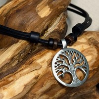 Lederkette Surferkette Tree Of Life Baum Des Lebens Damenhalskette Herrenkette