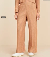 Lou & Grey Brown Wide Leg Pull On Lounge Pants L Comfort Casual Neutral Boho