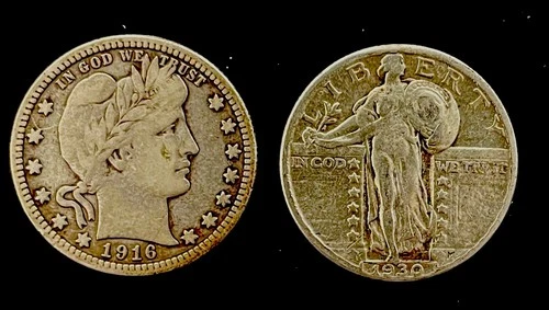 US Silver Quarter Lot- Better Grades -1916 D Barber- 1930 SLQ - 90% -