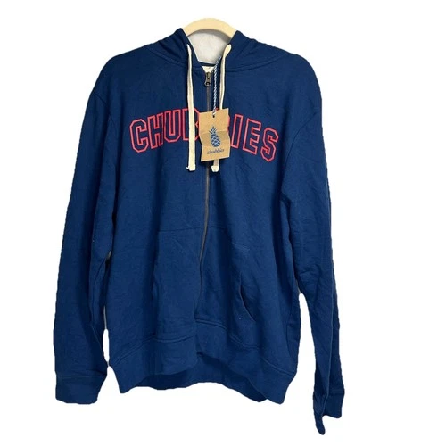 New Chubbies Jacket Men’s Large Blue Full Zip Spellout Party Starter Hooded Logo - product listing photo
