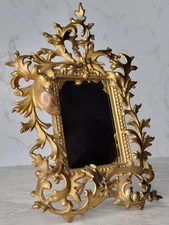 Vintage Rare Copper-Plated Baroque Vanity Mirror Rococo Easel Frame Mid Century 