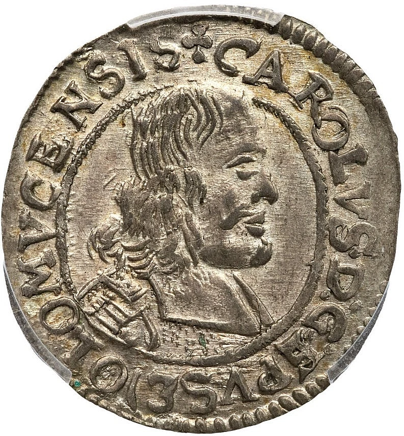 1668 Austrian States OLMUTZ 3 Kreuzer Silver Coin Karl II  PCGS MS-64 - Image 2 of 4