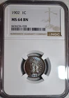 NGC MS-64 BN 1902 Indian Head Cent, Attractively Toned specimen.