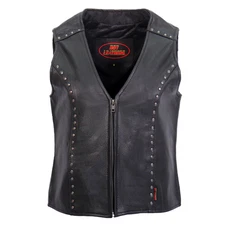 Hot Leathers Ladies Studded Black Motorcycle style Leather Vest with V-Neck