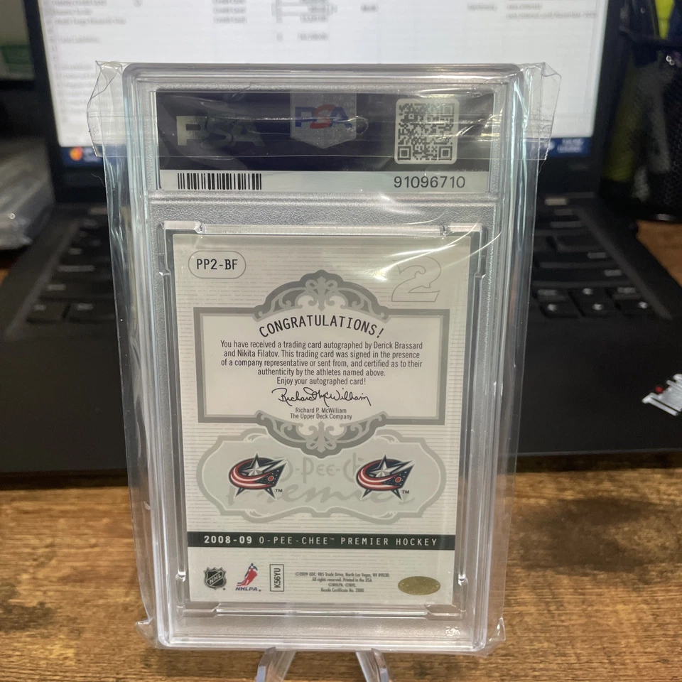 2008 O-Pee-Chee Premier Duos Autograph D. Brassard Nikita Filatov PSA 10 #/75 - Image 2 of 3