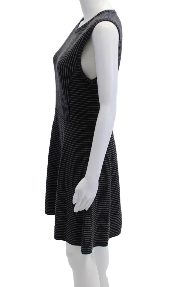 Theory Womens Wool Sleeveless Scoop Neck Stripped A-line Dress Navy Size M - Image 2 of 4