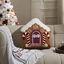 Gingerbread House Embroidered Velvet Pillow 18x18 VHC Brands