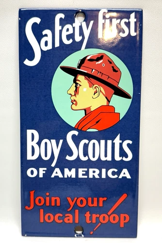 Boy Scouts of America - Vintage Porcelain Sign - Safety First Door Push