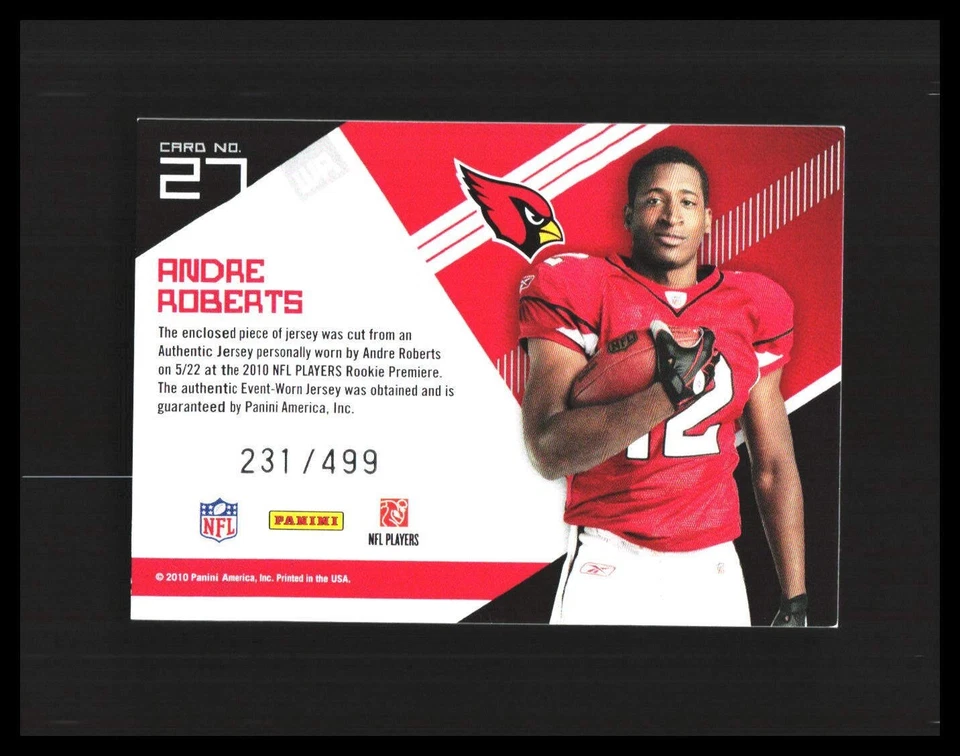 2010 Andre Roberts Rookie Patch Panini Epix Rookie Campaign /499 #27 Cardinals - Image 2 of 3