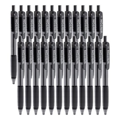 Writon Retractable Ballpoint Pens, Comfort Grip, 1 Count (Pack of 24), Black