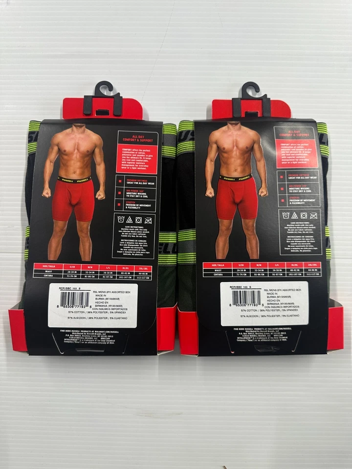 4 pares de calzoncillos boxer Russell Performance Fit verde negro talla pequeña para hombre Foto 2 de 4