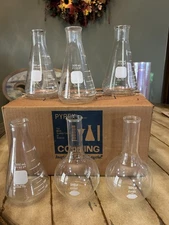 6 pyrex/kimax flasks 500 ml In Original Box