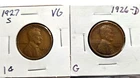 1926-D Good, and 1927-S Very Good grade Lincoln Cents, a (2) Two Coin Lot. (J3)
