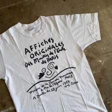 80s VINTAGE MICHAEL STARS ARTIST T-SHIRT AFFICHES ORIGINALES FRENCH ART TEE SZ L