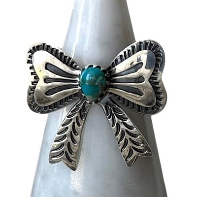 Native Kingman Turquoise & Sterling Silver Bow Ring