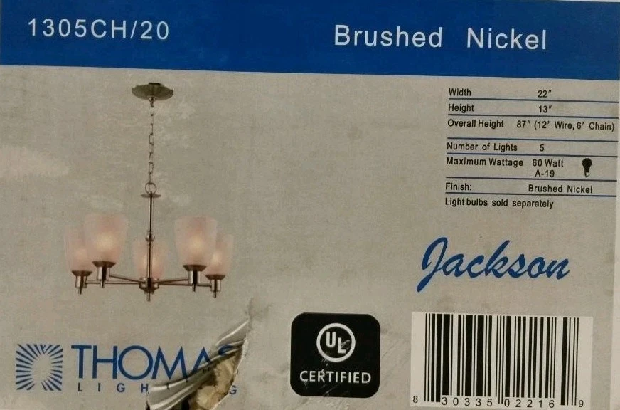 Thomas Lighting Jackson Lámpara de araña de 5 luces, níquel/blanco, LED - 1305CH-20-LED Foto 2 de 2
