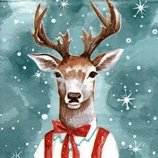 (2) Two Paper Lunch Napkins for Decoupage/Mixed Media - Mr. Reindeer winter