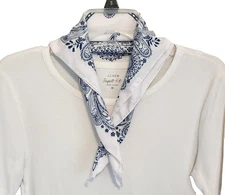 Blue and White Paisley Silk Like 20" Square Accent Scarf Women New w/out Tags