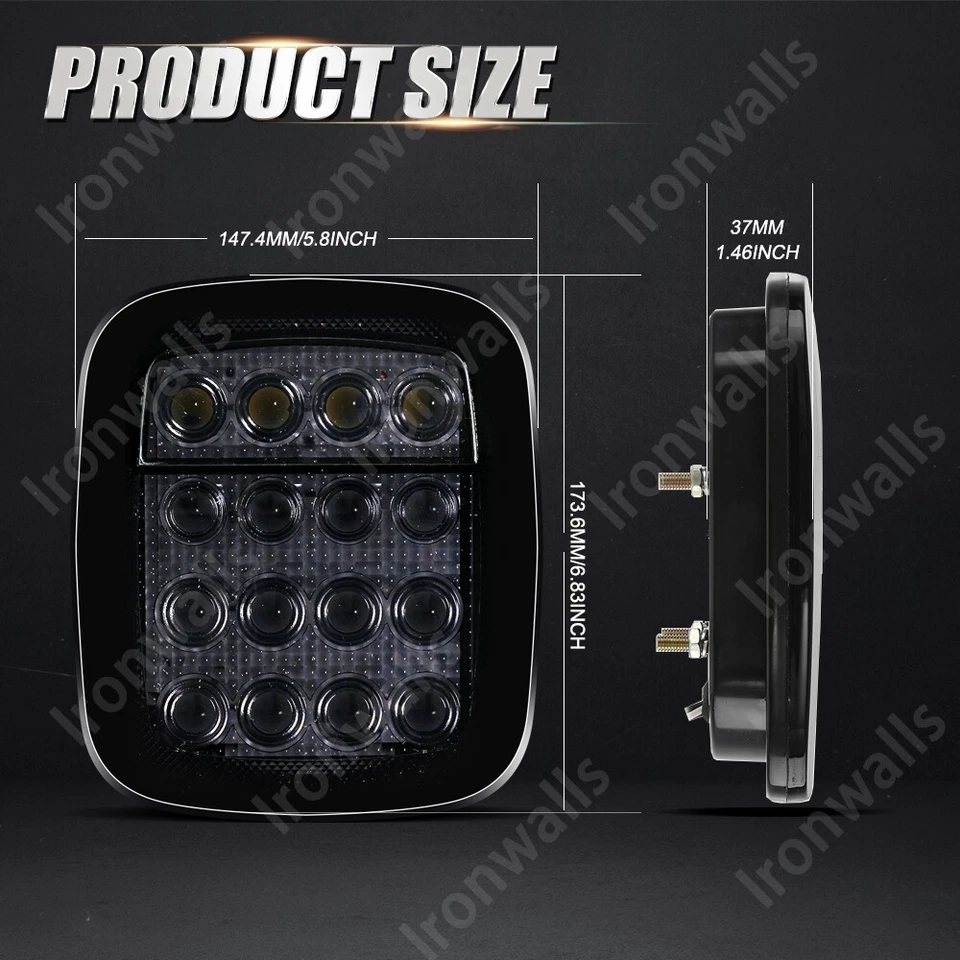 2X LED Tail Light Reverse Brake Turn Lights for Kenworth Peterbilt Freightliner - Image 2 of 4