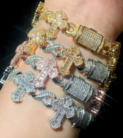 Pulsera de cadena de tenis cubano cruzada para hombre 5A helada circonita cúbica joyería hip hop Foto 2 de 4