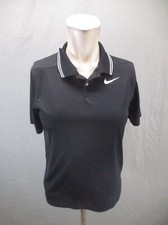 NIKE DRI-FIT Size L Boys Black 1/2 Button Collared Short Sleeve Polo Shirt 659