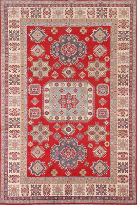 Geometric Kazak Rug Traditional Wool Art Rich Colors, Cultural Heritage 7x10 ft
