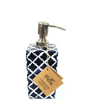 MY MELA NAVY BLUE,WHITE DIAMOND PATTERN HANDMADE SOAP DISPENSER,SILVER-INDIA 
