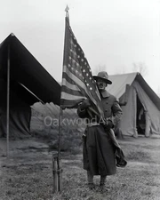 WW1 BLACK SOLDIER with AMERICAN FLAG, Patriotic Pose, Vintage Photo Reprint
