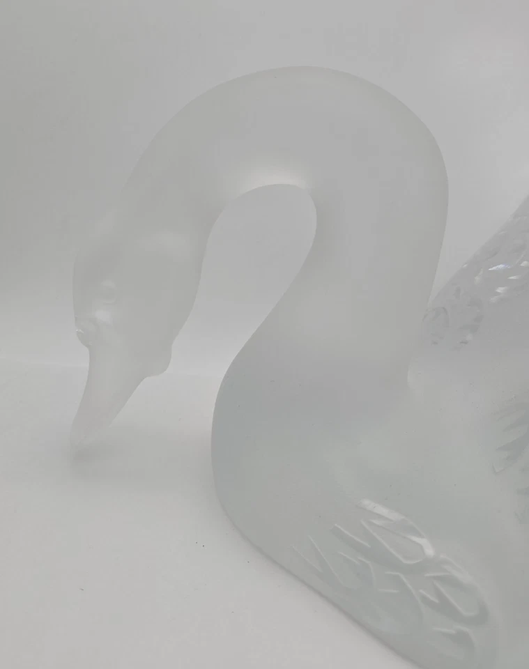 Lalique France Crystal Two Swan Figurines on Mirror Tray -One Head Up & One Down - Image 4 of 4